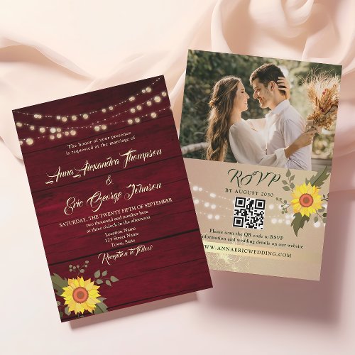 Rustic Sunflower QR Code Photo Wedding Invitation