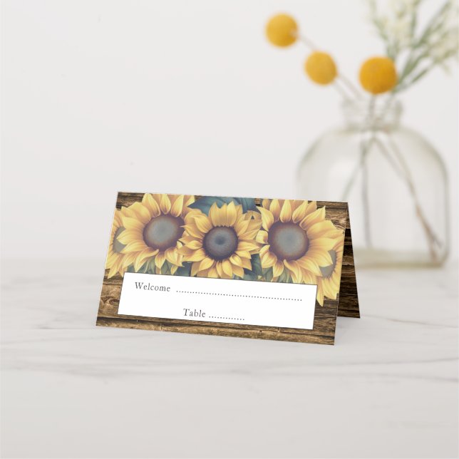 Rustic Sunflower Reception Place Card (Front)