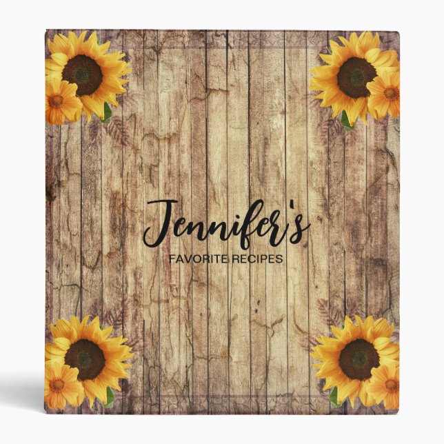 Rustic Sunflower Recipe 3 Ring Binder (Front)