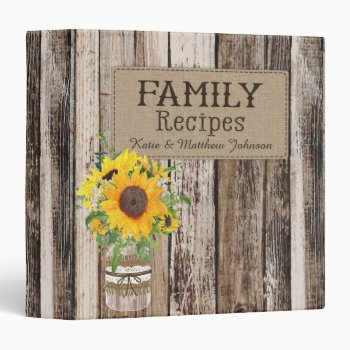 Rustic Sunflower Recipe Book Binder by NouDesigns at Zazzle