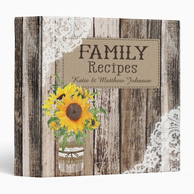 Rustic Sunflower Recipe Book Binder (Front/Spine)