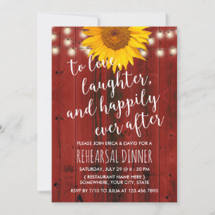 Rustic Sunflower Red Barn Wedding Rehearsal Dinner Invitation