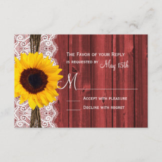 Rustic Sunflower Red Barn Wood Wedding RSVP Cards