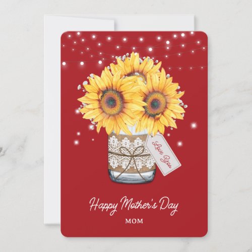 Rustic Sunflower Red Floral Happy Mothers Day Card
