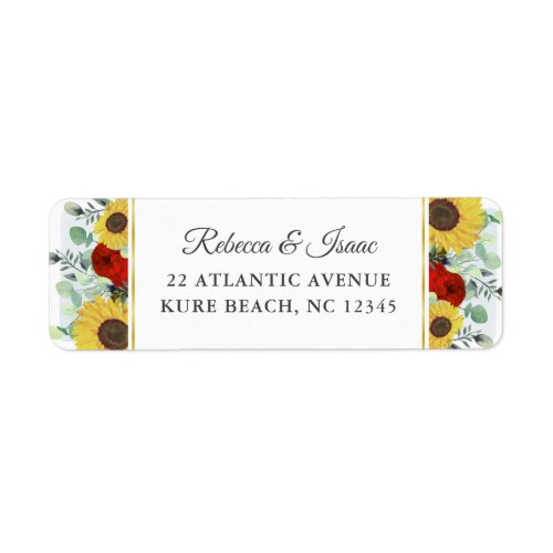 Rustic Sunflower Red Floral Wedding Return Address Label