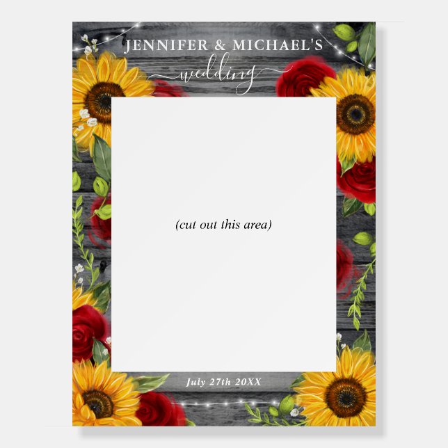 Rustic Sunflower Red Rose Wedding Photo Booth Prop Foam Board (Front)