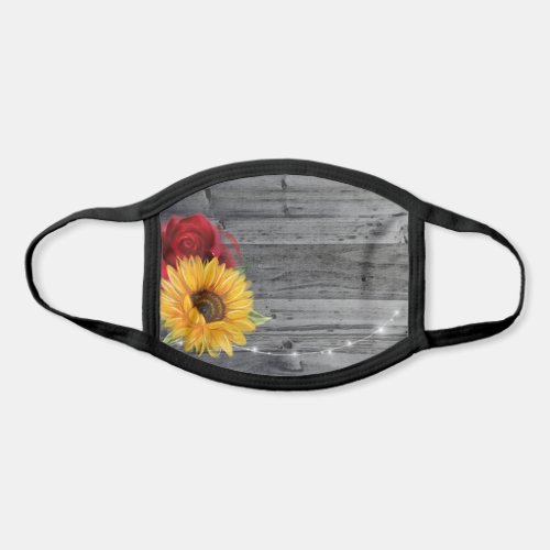 Rustic Sunflower Red Rose Wood Floral Wedding Face Mask
