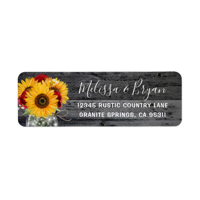 Rustic Sunflower Red Rose Wood Return Address Label | Zazzle