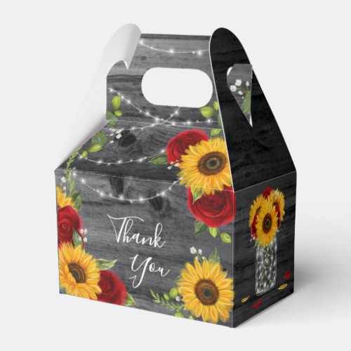 Rustic Sunflower Red Rose Wood Thank You Wedding Favor Boxes