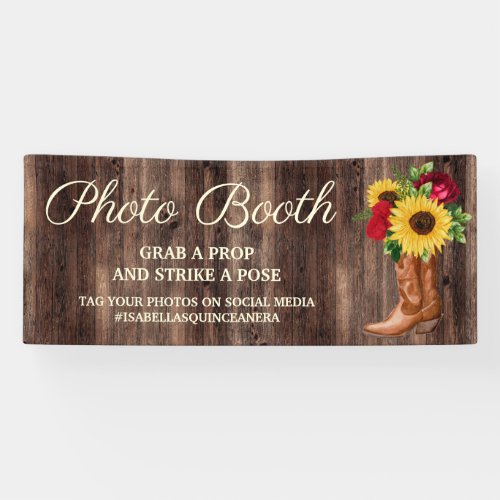 Rustic Sunflower Red Roses Boots Photo Booth  Banner