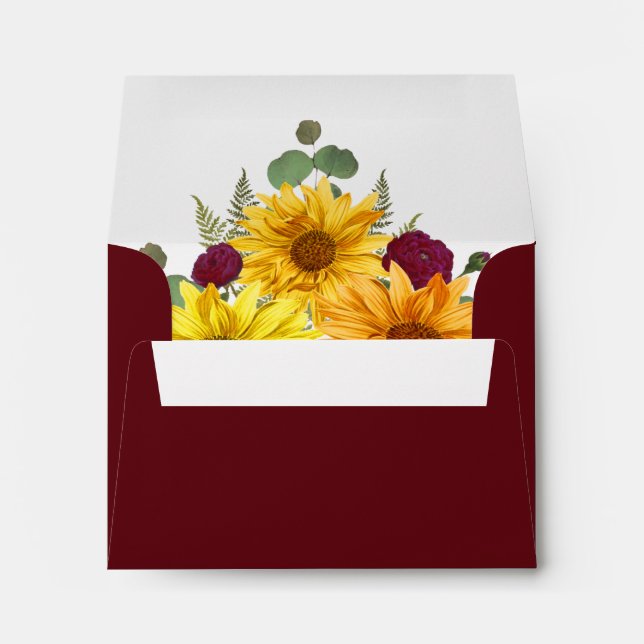 Rustic Sunflower Red Roses Wedding RSVP Return Envelope (Back (Bottom))