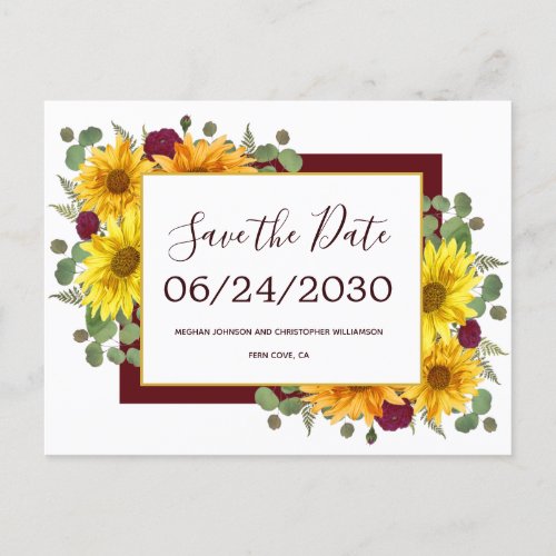 Rustic Sunflower Red Roses Wedding Save the Date Announcement Postcard