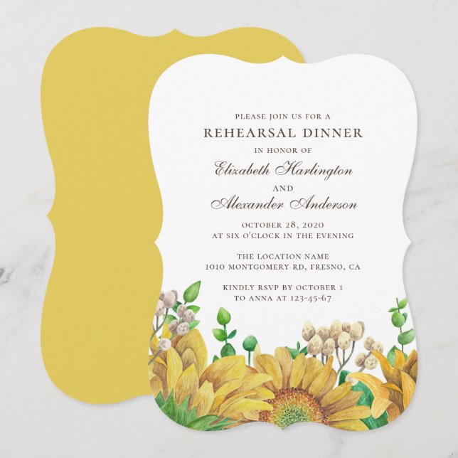 Rustic sunflower rehearsal dinner. Country floral Invitation (Front/Back)
