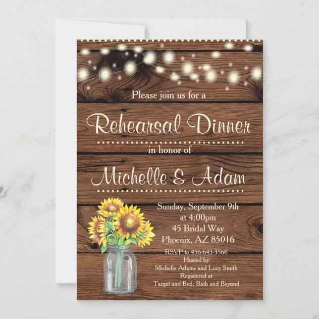 Rustic Sunflower Rehearsal Dinner Invitation (Front)