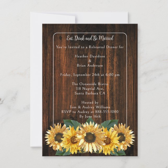 Rustic Sunflower Rehearsal Dinner Invitation (Front)