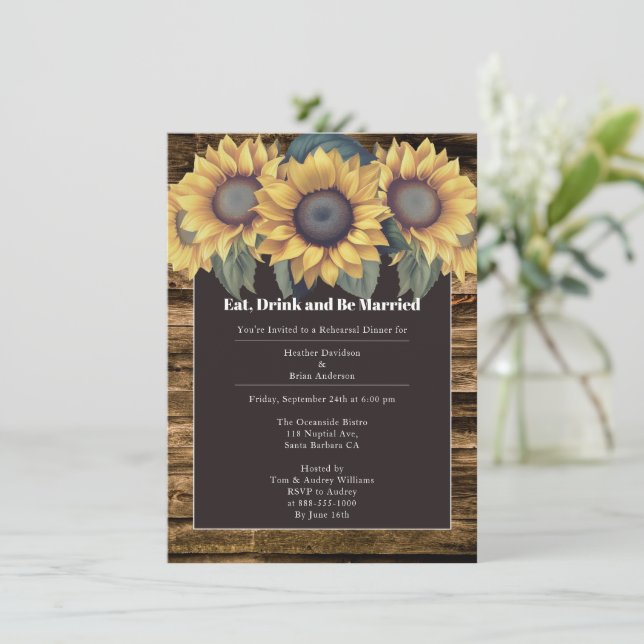 Rustic Sunflower Rehearsal Dinner Invitation (Standing Front)
