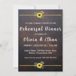Rustic sunflower rehearsal dinner invitations