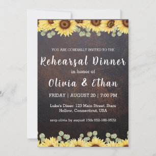 Rustic sunflower rehearsal dinner invitations