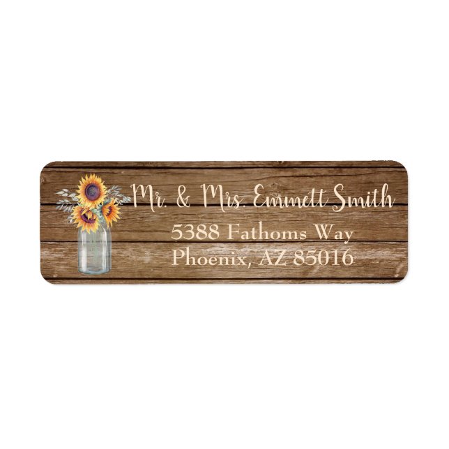 Rustic Sunflower Return Address Label, Rustic Label (Front)