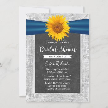 Rustic Sunflower Ribbon Chalkboard Bridal Shower Invitation by myinvitation at Zazzle