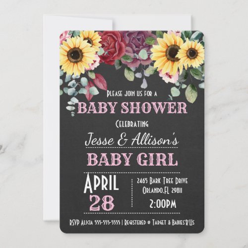 Rustic Sunflower Rose Floral Baby Shower  Invitat Invitation