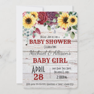 Rustic Sunflower/ Rose Floral Baby Shower Invitat Invitation