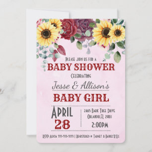 Rustic Sunflower/ Rose Floral Baby Shower Invitat Invitation