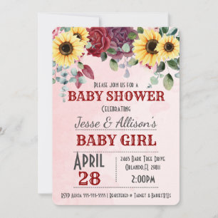Rustic Sunflower/ Rose Floral Baby Shower Invitat Invitation