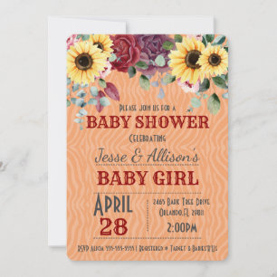 Rustic Sunflower/ Rose Floral Baby Shower Invitat Invitation