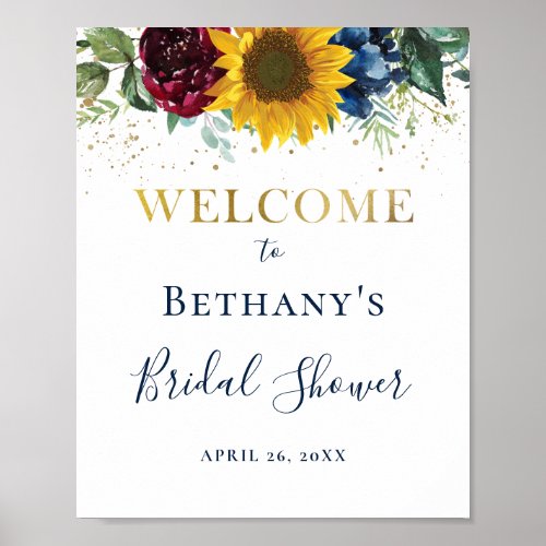 Rustic Sunflower Rose Floral Bridal Shower Sign