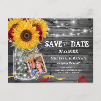 Rustic Sunflower Rose Wedding Photo Save The Date Announcement Postcard by Raphaela_Wilson at Zazzle