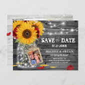 Rustic Sunflower Rose Wedding Photo Save the Date Announcement Postcard (Front/Back)