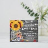 Rustic Sunflower Rose Wedding Photo Save the Date Announcement Postcard (Standing Front)