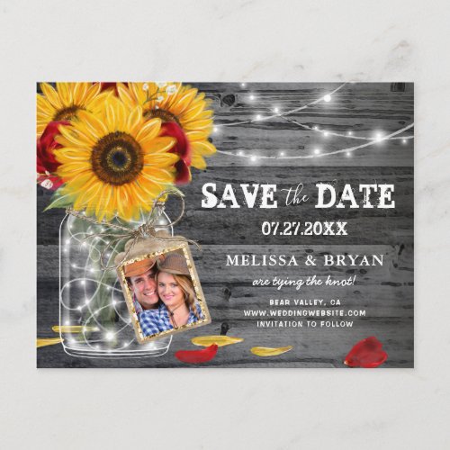 Rustic Sunflower Rose Wedding Photo Save the Date Announcement Postcard