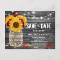Rustic Sunflower Rose Wedding Wood Save the Date