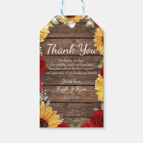 Rustic Sunflower Rose Wood Background Wedding Gift Tags