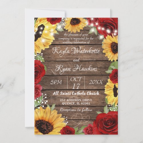 Rustic Sunflower Rose Wood Background Wedding Invitation