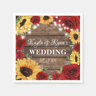 Rustic Sunflower Rose Wood Background Wedding Napkins