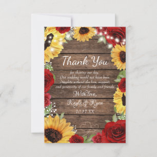 Rustic Sunflower Rose Wood Background Wedding Thank You Card