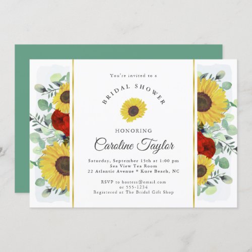 Rustic Sunflower Roses Greenery Bridal Shower Invitation