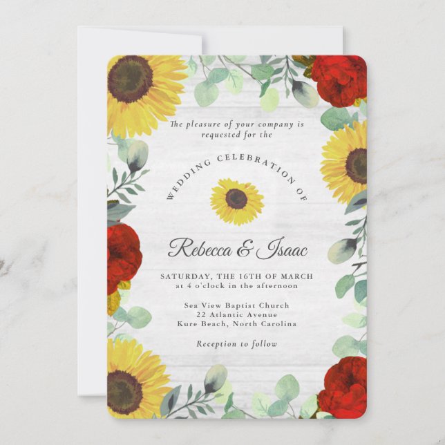 Rustic Sunflower Roses Greenery Wedding Invitation (Front)