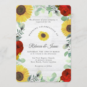 Rustic Sunflower Roses Greenery Wedding Invitation
