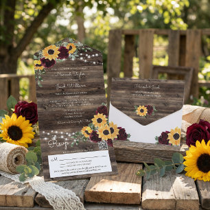 Rustic Sunflower Roses QR Code Wedding All In One Invitation