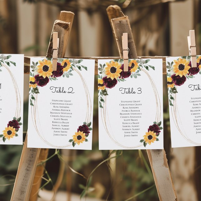 Rustic Sunflower Roses Table Number Seating Chart (Creator Uploaded)