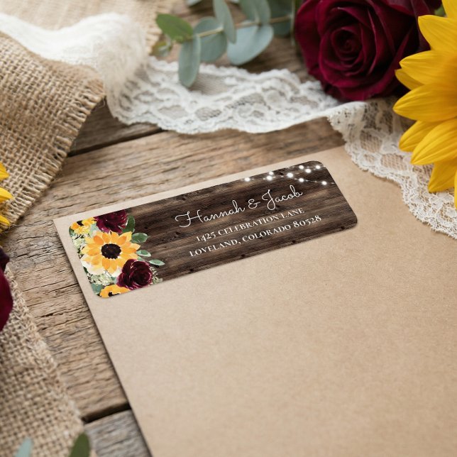 Rustic Sunflower Roses Wedding Return Address Label (Creator Uploaded)