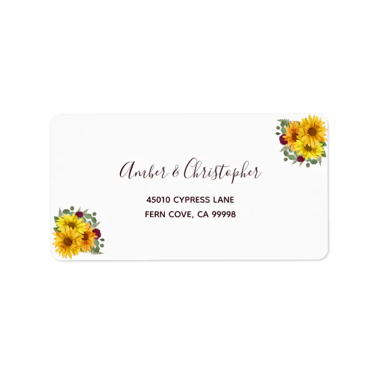 Rustic Sunflower Roses Wedding RSVP Return Address Label ...