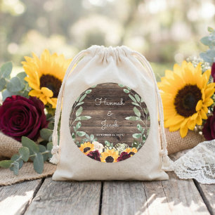 Rustic Sunflower Roses Wood Wedding Favor Classic Round Sticker