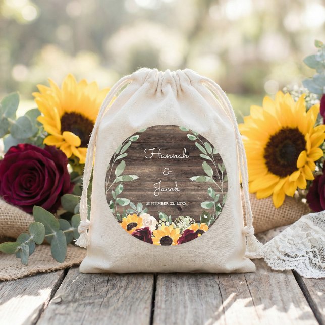 Rustic Sunflower Roses Wood Wedding Favor Classic Round Sticker (Creator Uploaded)
