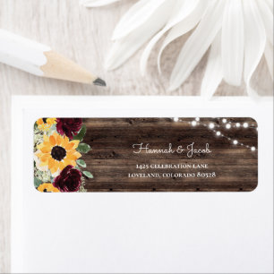 Rustic Sunflower Roses Wood Wedding Return Address Label