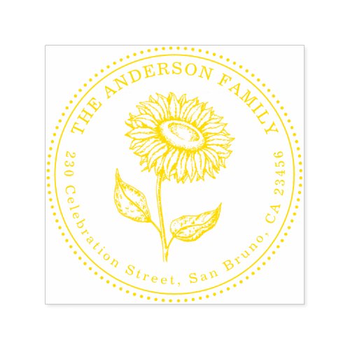 Rustic Sunflower Round Family Name Return Address Self_inking Stamp